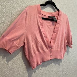 Pink Shrug with Pearl Buttons